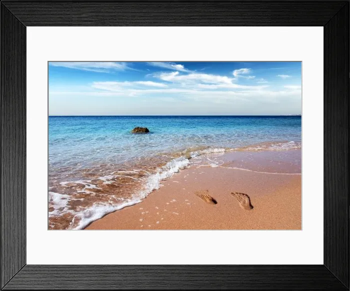 Framed Print : Tide waves on tropical beach sand and blue ocean Framed Print : Tide waves on tropical beach sand and blue ocean