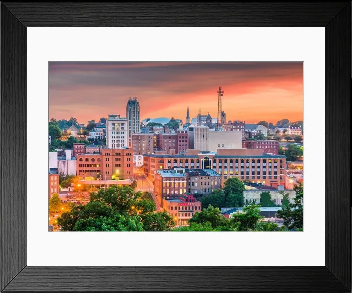 Framed Print : Lynchburg, Virginia, USA downtown city skyline at dusk Framed Print : Lynchburg, Virginia, USA downtown city skyline at dusk