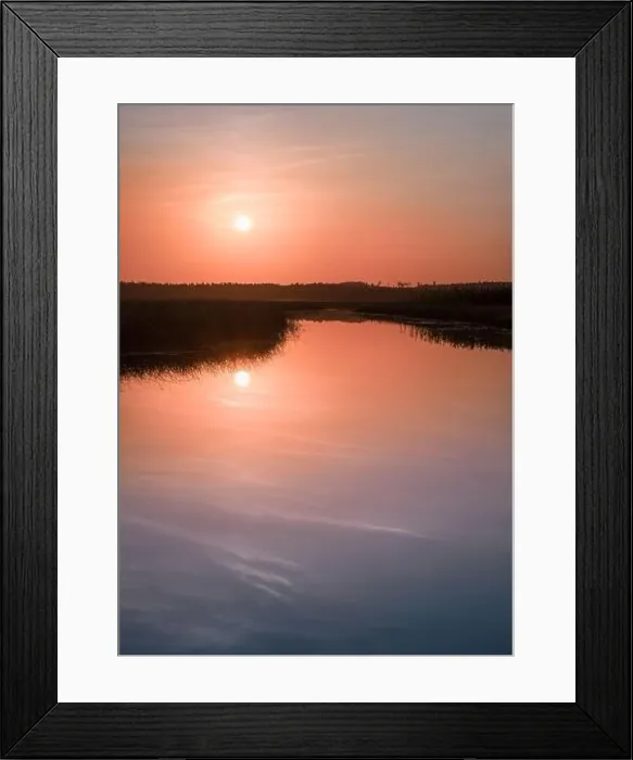 Framed Print : Scenic sunset landscape with water reflections and mood colors at autumn evening in Finland Framed Print : Scenic sunset landscape with water reflections and mood colors at autumn evening in Finland