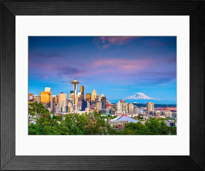 Framed Print : Seattle, Washington, USA downtown skyline at night with Mt. Rainier Framed Print : Seattle, Washington, USA downtown skyline at night with Mt. Rainier