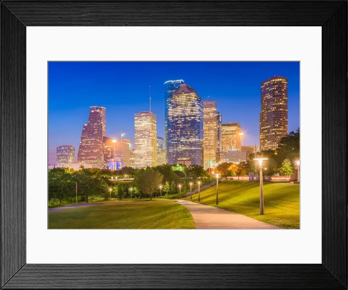 Framed Print : Houston, Texas, USA skyline and park at dusk Framed Print : Houston, Texas, USA skyline and park at dusk