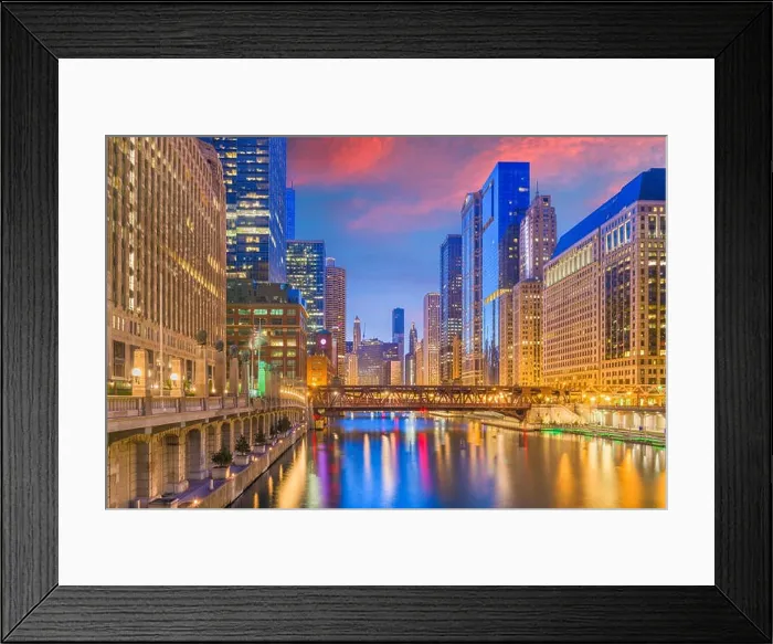 Framed Print : Chicago, Illinois, USA cityscape on the river at twilight Framed Print : Chicago, Illinois, USA cityscape on the river at twilight
