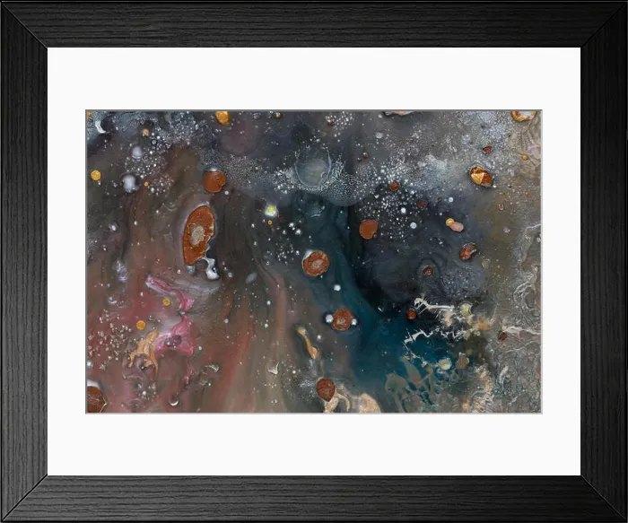 Framed Print : Close up of abstract oil painting. Beige background. Galaxy Framed Print : Close up of abstract oil painting. Beige background. Galaxy