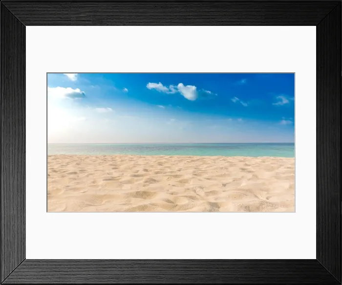 Framed Print : Empty tropical beach. Sand and sky with nice sea view on the horizon Framed Print : Empty tropical beach. Sand and sky with nice sea view on the horizon