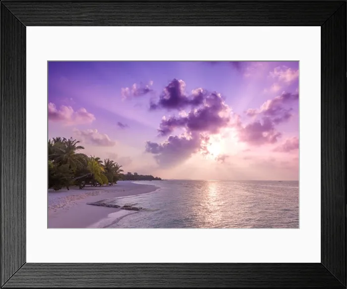 Framed Print : Perfect tropical beach sunset. Beach banner in sunset time. Calm and tranquil exotic nature landscape. Inspirational beach scene Framed Print : Perfect tropical beach sunset. Beach banner in sunset time. Calm and tranquil exotic nature landscape. Inspirational beach scene