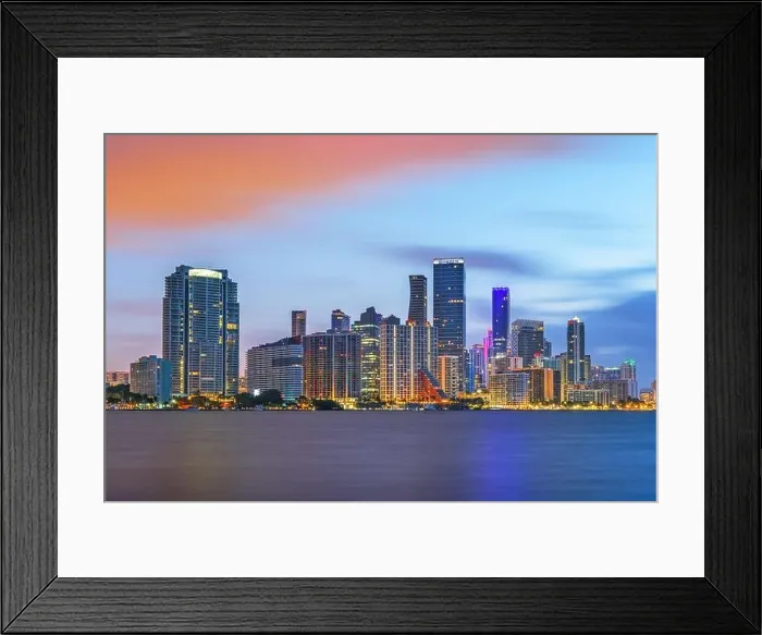 Framed Print : Miami, Florida, USA downtown city skyline on Biscayne Bay at twilight Framed Print : Miami, Florida, USA downtown city skyline on Biscayne Bay at twilight