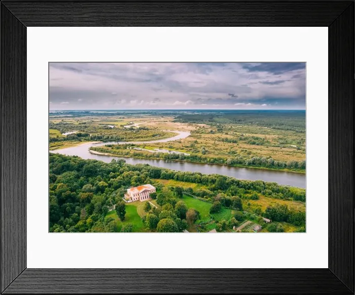 Framed Print : Khal'ch, Vetka District, Belarus. Aerial View Old House Manor Of Landowner Voynich-Senozhetskih. Top View. Bird's Eye View Framed Print : Khal'ch, Vetka District, Belarus. Aerial View Old House Manor Of Landowner Voynich-Senozhetskih. Top View. Bird's Eye View