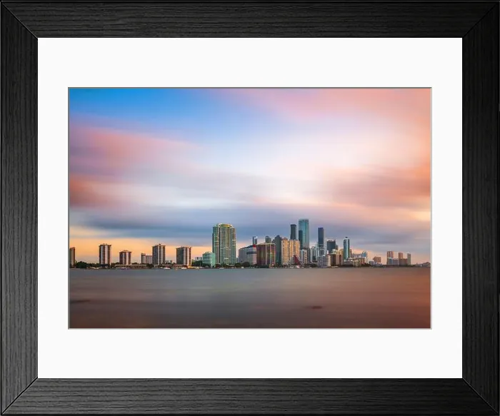 Framed Print : Miami, Florida, USA downtown city skyline on Biscayne Bay at twilight