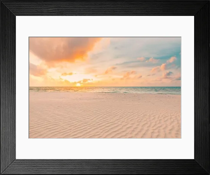 Framed Print : Closeup sea sand beach. Panoramic beach landscape. Inspire tropical beach seascape horizon. Orange and golden sunset sky calmness tranquil relaxing Framed Print : Closeup sea sand beach. Panoramic beach landscape. Inspire tropical beach seascape horizon. Orange and golden sunset sky calmness tranquil relaxing