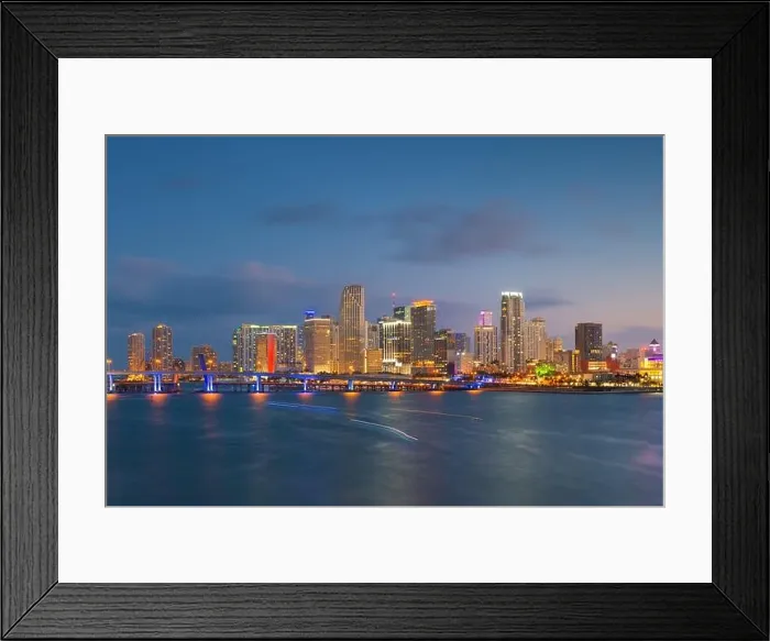 Framed Print : Miami, Florida, USA downtown city skyline on Biscayne Bay at twilight Framed Print : Miami, Florida, USA downtown city skyline on Biscayne Bay at twilight