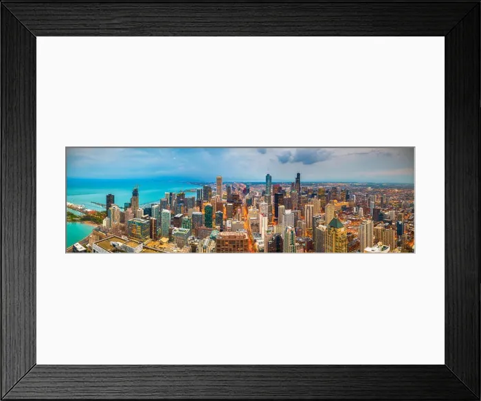 Framed Print : Chicago, Illinois, USA aerial downtown skyline at dusk towards Lake Michigan Framed Print : Chicago, Illinois, USA aerial downtown skyline at dusk towards Lake Michigan