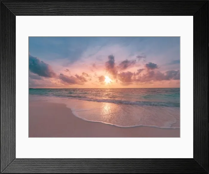 Framed Print : Closeup sea sand beach. Panoramic beach landscape. Inspire tropical beach seascape horizon. Orange and golden sunset sky calmness tranquil relaxing Framed Print : Closeup sea sand beach. Panoramic beach landscape. Inspire tropical beach seascape horizon. Orange and golden sunset sky calmness tranquil relaxing