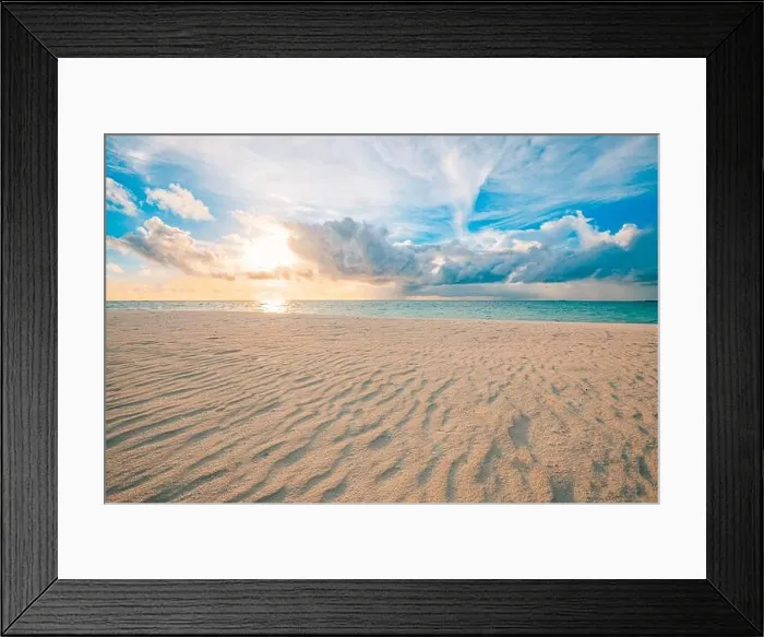 Framed Print : Closeup sea sand beach. Panoramic beach landscape. Inspire tropical beach seascape horizon. Orange and golden sunset sky calmness tranquil relaxing Framed Print : Closeup sea sand beach. Panoramic beach landscape. Inspire tropical beach seascape horizon. Orange and golden sunset sky calmness tranquil relaxing