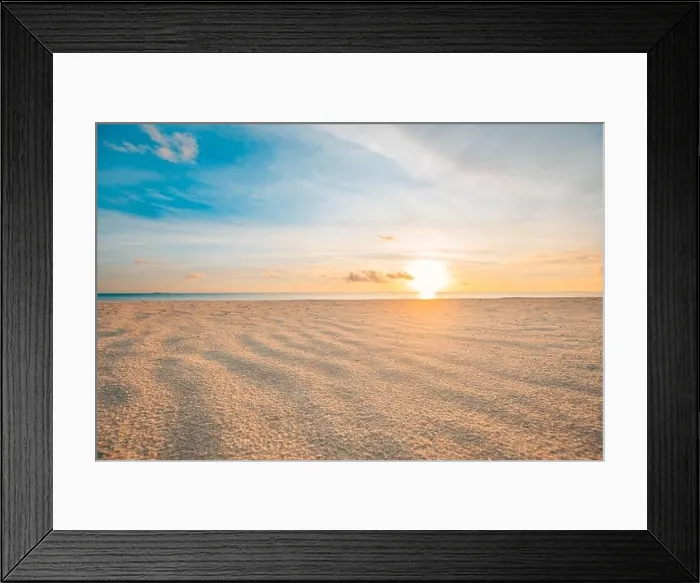 Framed Print : Closeup sea sand beach. Panoramic beach landscape. Inspire tropical beach seascape horizon. Orange and golden sunset sky calmness tranquil relaxing Framed Print : Closeup sea sand beach. Panoramic beach landscape. Inspire tropical beach seascape horizon. Orange and golden sunset sky calmness tranquil relaxing