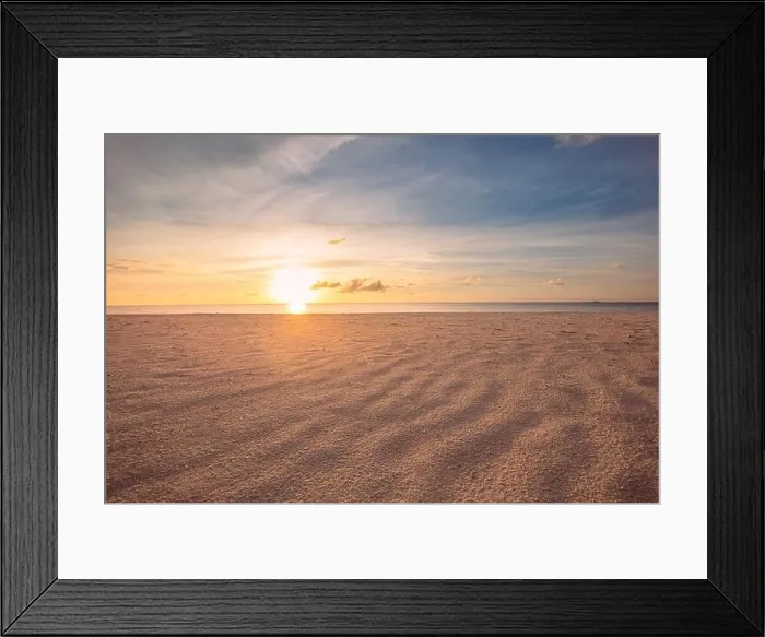 Framed Print : Closeup sea sand beach. Panoramic beach landscape. Inspire tropical beach seascape horizon. Orange and golden sunset sky calmness tranquil relaxing Framed Print : Closeup sea sand beach. Panoramic beach landscape. Inspire tropical beach seascape horizon. Orange and golden sunset sky calmness tranquil relaxing