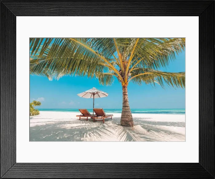 Framed Print : Maldives paradise beach. Perfect tropical island. Beautiful palm trees and tropical beach. Mood blue sky and blue lagoon. Luxury travel summer holiday Framed Print : Maldives paradise beach. Perfect tropical island. Beautiful palm trees and tropical beach. Mood blue sky and blue lagoon. Luxury travel summer holiday