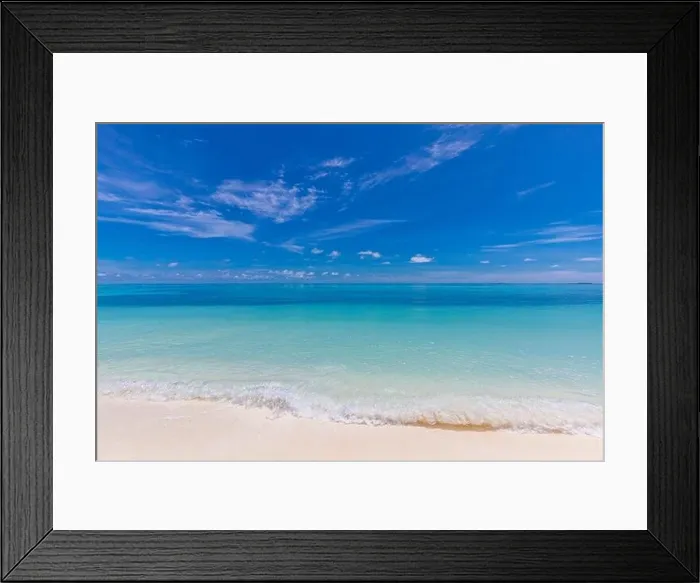 Framed Print : Sea wave on white sand beach sunny day. Stunning summer mood travel trip adventure view. Shore, coast landscape, beach scenery