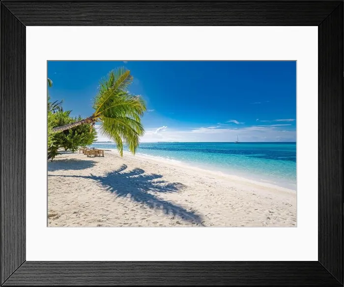 Framed Print : Beautiful tropical beach banner. White sand and coco palms travel tourism panorama. Amazing inspire beach landscape. Luxury island vacation holiday Framed Print : Beautiful tropical beach banner. White sand and coco palms travel tourism panorama. Amazing inspire beach landscape. Luxury island vacation holiday