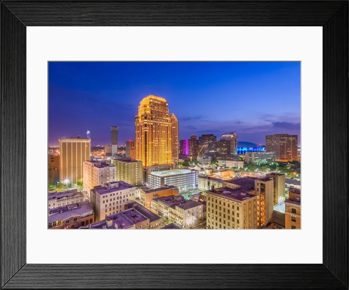 Framed Print : New Orleans, Louisiana, USA downtown CBD skyline at night