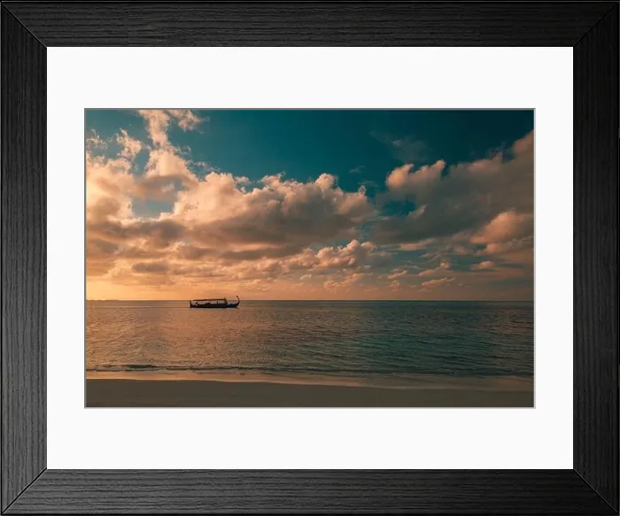 Framed Print : Maldives Sunset cruise with Dhoni boat in Maldives islands. Tropical sea sunset, seascape. People enjoying the sunset and looking for marine life Framed Print : Maldives Sunset cruise with Dhoni boat in Maldives islands. Tropical sea sunset, seascape. People enjoying the sunset and looking for marine life