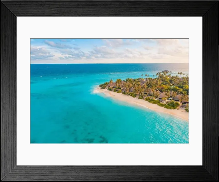 Framed Print : Aerial photo of beautiful paradise tropical beach on island. Summer travel vacation concept. Aerial drone view of beach palm trees with turquoise sea Framed Print : Aerial photo of beautiful paradise tropical beach on island. Summer travel vacation concept. Aerial drone view of beach palm trees with turquoise sea