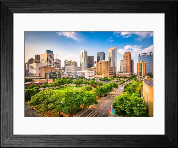 Framed Print : Houston, Texas, USA downtown city skyline over Root Square Framed Print : Houston, Texas, USA downtown city skyline over Root Square