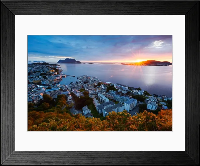 Framed Print : Colorful sunset in Alesund port town Framed Print : Colorful sunset in Alesund port town
