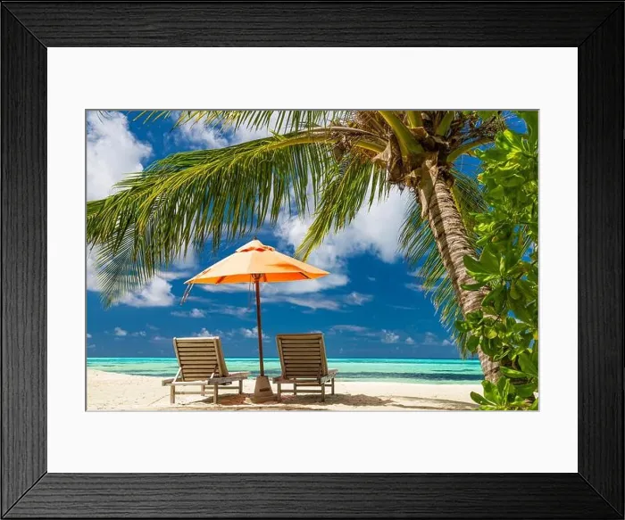 Framed Print : Beautiful tropical beach banner. White sand and coco palms travel tourism wide panorama background concept. Amazing beach landscape. Boost up colors Framed Print : Beautiful tropical beach banner. White sand and coco palms travel tourism wide panorama background concept. Amazing beach landscape. Boost up colors