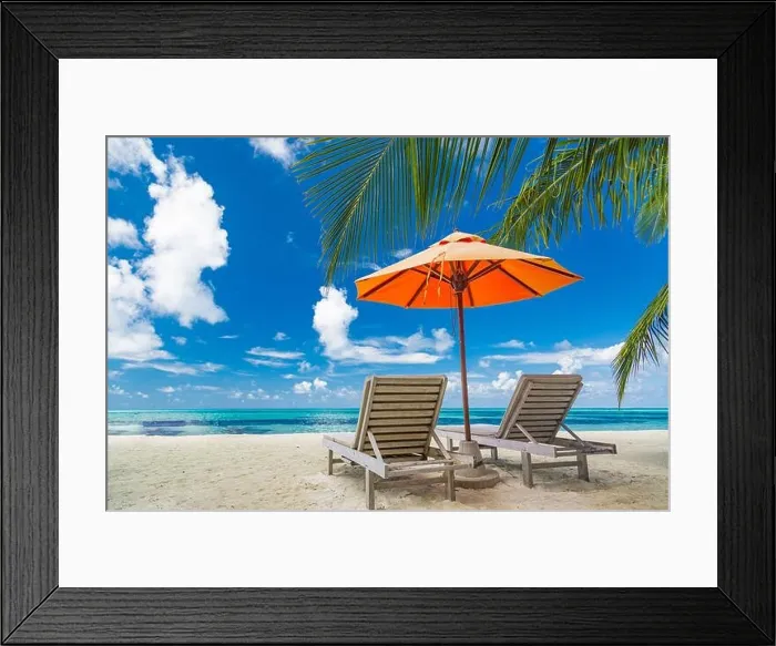 Framed Print : Beautiful tropical beach banner. White sand and coco palms travel tourism wide panorama background concept. Amazing beach landscape. Boost up colors Framed Print : Beautiful tropical beach banner. White sand and coco palms travel tourism wide panorama background concept. Amazing beach landscape. Boost up colors