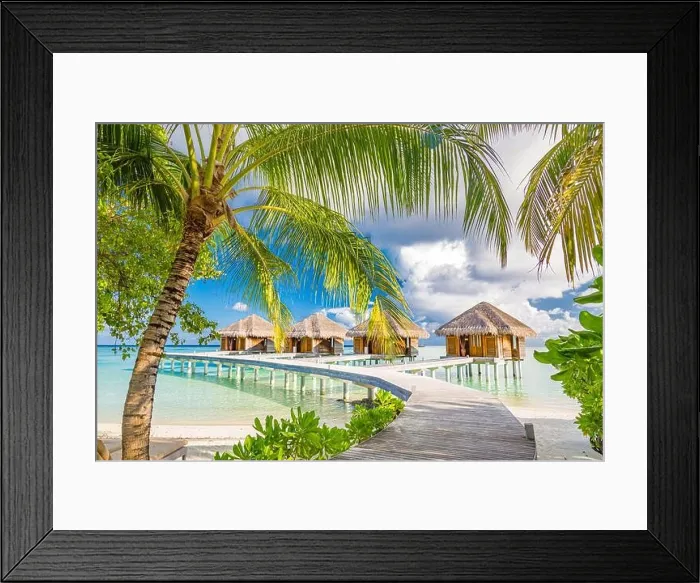 Framed Print : Tropical beach with water bungalows on the Maldives. Amazing shore coastline, sea view with luxury water villas and bungalows. Stunning sunny beach Framed Print : Tropical beach with water bungalows on the Maldives. Amazing shore coastline, sea view with luxury water villas and bungalows. Stunning sunny beach