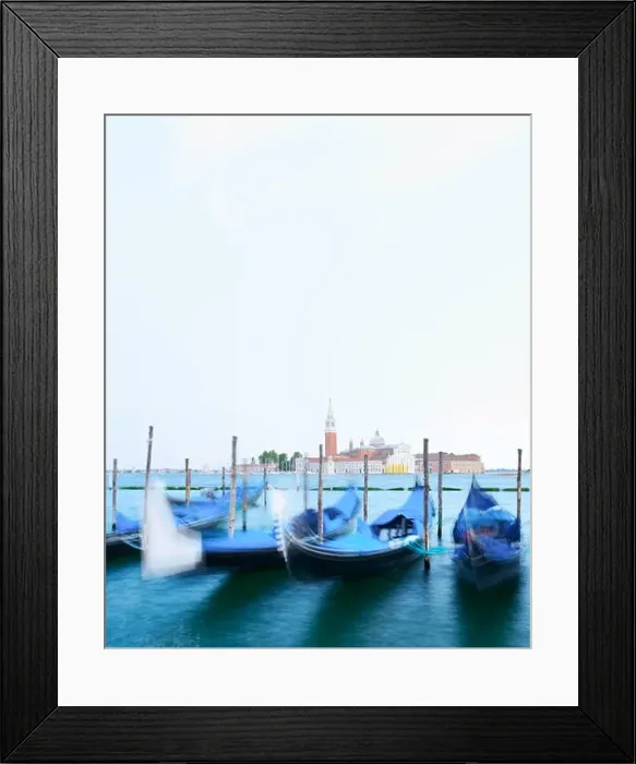 Framed Print : Row of gondolas parked on city pier Framed Print : Row of gondolas parked on city pier