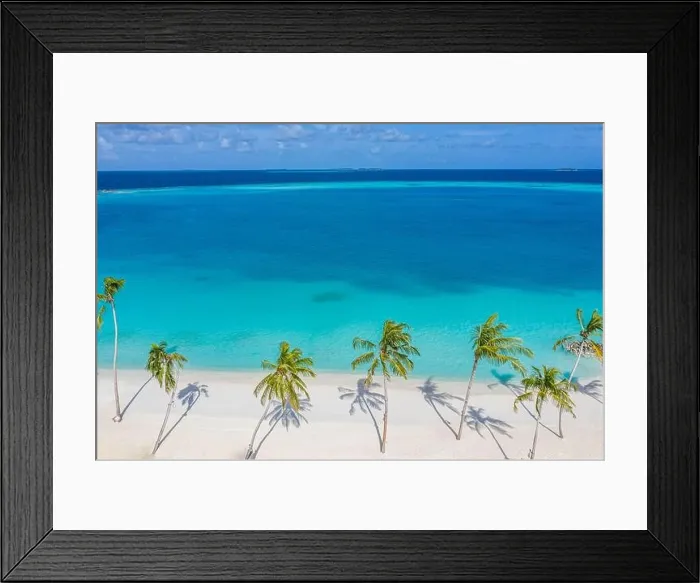 Framed Print : Aerial paradise scenery. Tropical aerial landscape, seascape with palm leaves shadows amazing sea and lagoon beach, tropical nature. Exotic tourism