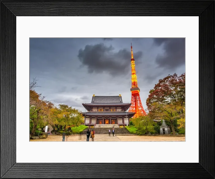 Framed Print : Tokyo, Japan tower and temple at dusk Framed Print : Tokyo, Japan tower and temple at dusk