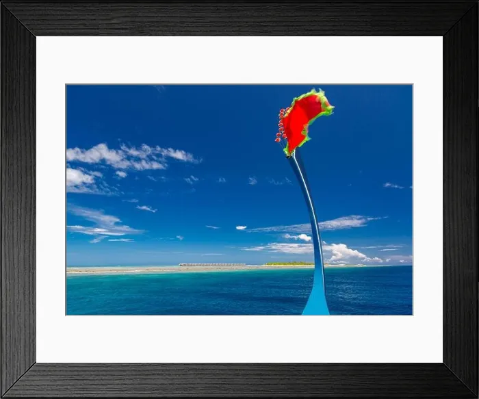 Framed Print : Traditional Maldivian boat Dhoni amazing tropical island background view. Nature paradise beach, open sea view, seascape in Maldives, recreational Framed Print : Traditional Maldivian boat Dhoni amazing tropical island background view. Nature paradise beach, open sea view, seascape in Maldives, recreational