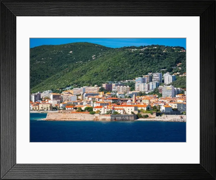 Framed Print : Corsica, France coastal resorts skyline on the Mediterranean Framed Print : Corsica, France coastal resorts skyline on the Mediterranean