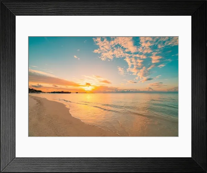 Framed Print : Closeup of sand on beach and blue summer sky. Panoramic beach landscape. Empty tropical beach and seascape. Orange and golden sunset sky, soft sand Framed Print : Closeup of sand on beach and blue summer sky. Panoramic beach landscape. Empty tropical beach and seascape. Orange and golden sunset sky, soft sand