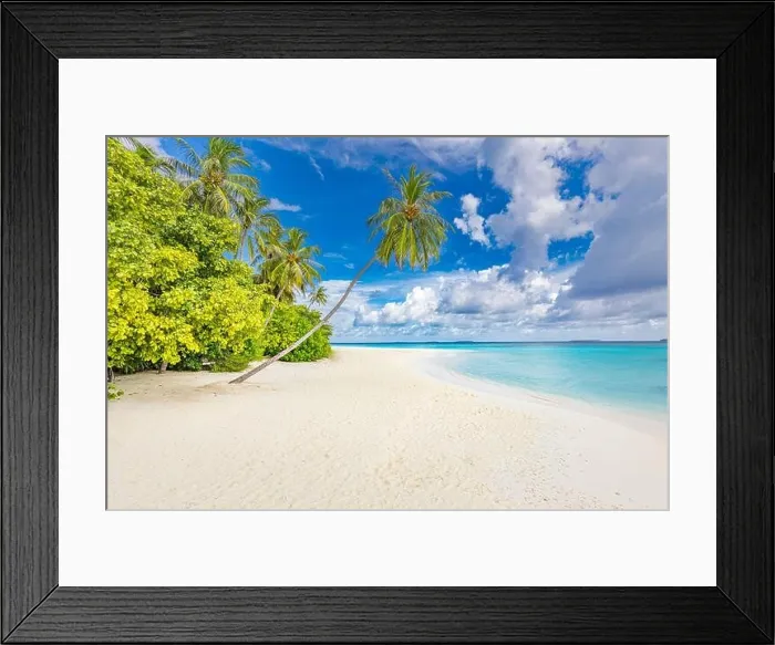 Framed Print : Beautiful tropical beach banner. White sand and coco palms travel tourism panorama. Amazing inspire beach landscape. Luxury island vacation holiday Framed Print : Beautiful tropical beach banner. White sand and coco palms travel tourism panorama. Amazing inspire beach landscape. Luxury island vacation holiday