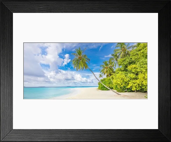 Framed Print : Beautiful tropical beach banner. White sand and coco palms travel tourism panorama. Amazing inspire beach landscape. Luxury island vacation holiday Framed Print : Beautiful tropical beach banner. White sand and coco palms travel tourism panorama. Amazing inspire beach landscape. Luxury island vacation holiday