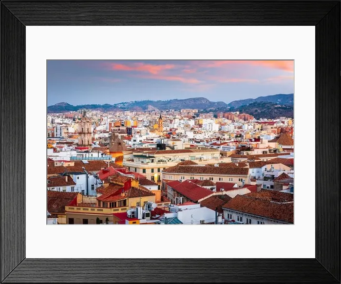 Framed Print : Malaga, Spain cityscape view from a rooftop at dusk Framed Print : Malaga, Spain cityscape view from a rooftop at dusk