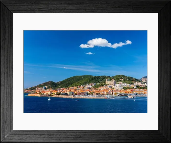 Framed Print : Corsica, France coastal resorts skyline on the Mediterranean Framed Print : Corsica, France coastal resorts skyline on the Mediterranean