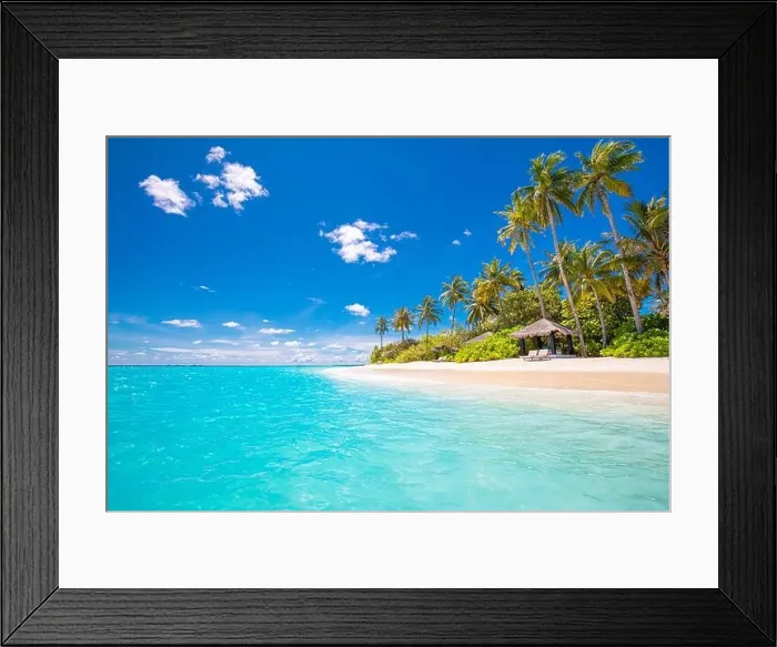 Framed Print : Beautiful tropical beach banner. White sand and coco palms travel tourism panorama. Amazing inspire beach landscape. Luxury island vacation holiday Framed Print : Beautiful tropical beach banner. White sand and coco palms travel tourism panorama. Amazing inspire beach landscape. Luxury island vacation holiday