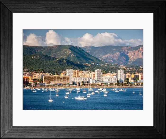 Framed Print : Corsica, France coastal resorts skyline on the Mediterranean