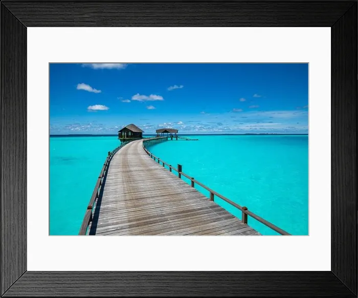 Framed Print : Maldives island beach. Tropical landscape of summer scenery, sea sand sky over jetty pier. Luxury travel vacation destination. Exotic beach landscape Framed Print : Maldives island beach. Tropical landscape of summer scenery, sea sand sky over jetty pier. Luxury travel vacation destination. Exotic beach landscape