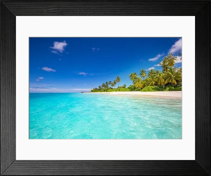 Framed Print : Beautiful tropical beach banner. White sand and coco palms travel tourism panorama. Amazing inspire beach landscape. Luxury island vacation holiday Framed Print : Beautiful tropical beach banner. White sand and coco palms travel tourism panorama. Amazing inspire beach landscape. Luxury island vacation holiday