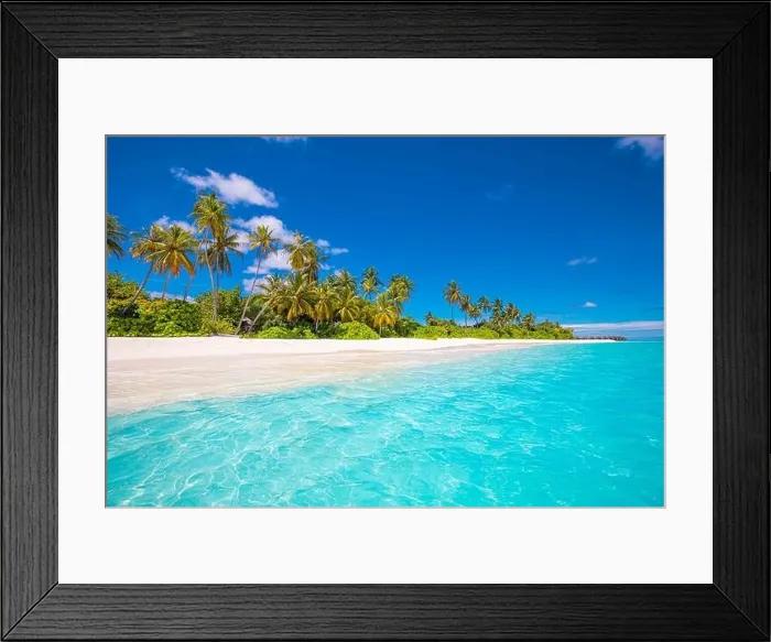 Framed Print : Beautiful tropical beach banner. White sand and coco palms travel tourism panorama. Amazing inspire beach landscape. Luxury island vacation holiday Framed Print : Beautiful tropical beach banner. White sand and coco palms travel tourism panorama. Amazing inspire beach landscape. Luxury island vacation holiday