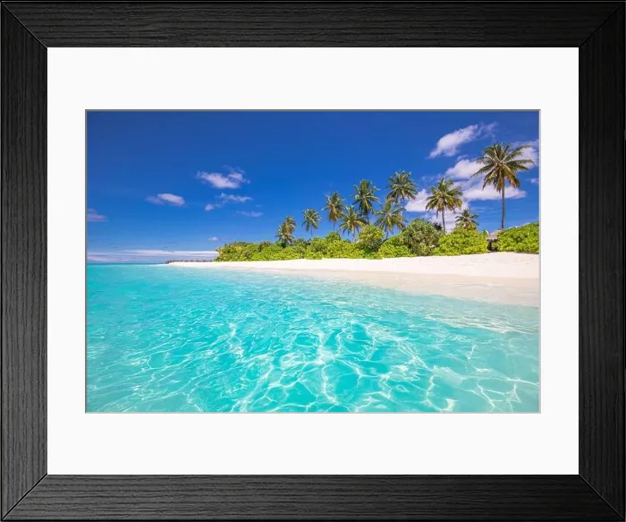 Framed Print : Beautiful tropical beach banner. White sand and coco palms travel tourism panorama. Amazing inspire beach landscape. Luxury island vacation holiday Framed Print : Beautiful tropical beach banner. White sand and coco palms travel tourism panorama. Amazing inspire beach landscape. Luxury island vacation holiday