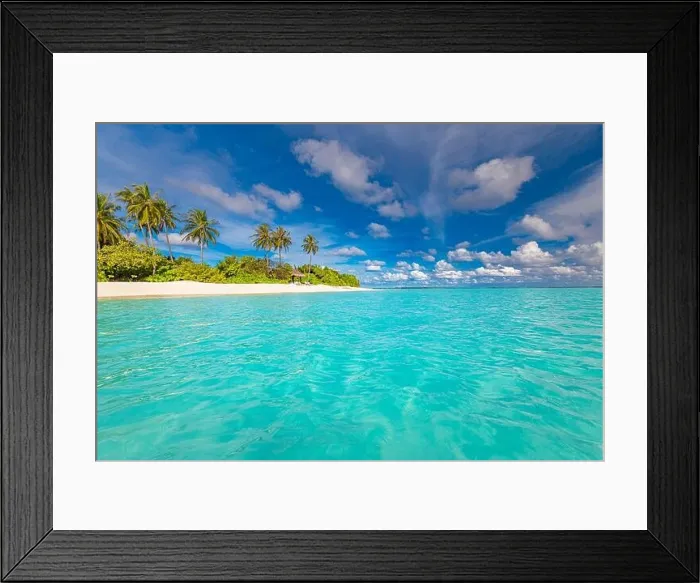 Framed Print : Beautiful tropical beach banner. White sand and coco palms travel tourism panorama. Amazing inspire beach landscape. Luxury island vacation holiday Framed Print : Beautiful tropical beach banner. White sand and coco palms travel tourism panorama. Amazing inspire beach landscape. Luxury island vacation holiday