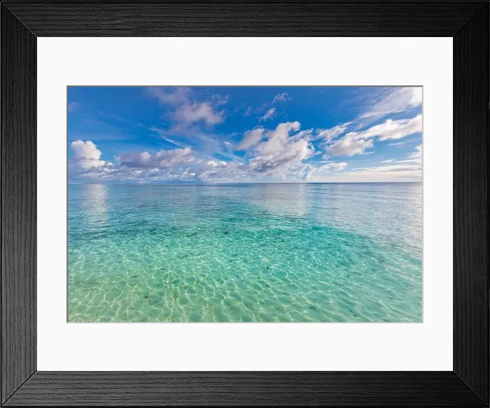 Framed Print : Perfect sky and water of ocean with endless view. Shades of blue, calm relaxing seascape and cloudy blue sky. Dream nature ecology concept, natural Framed Print : Perfect sky and water of ocean with endless view. Shades of blue, calm relaxing seascape and cloudy blue sky. Dream nature ecology concept, natural