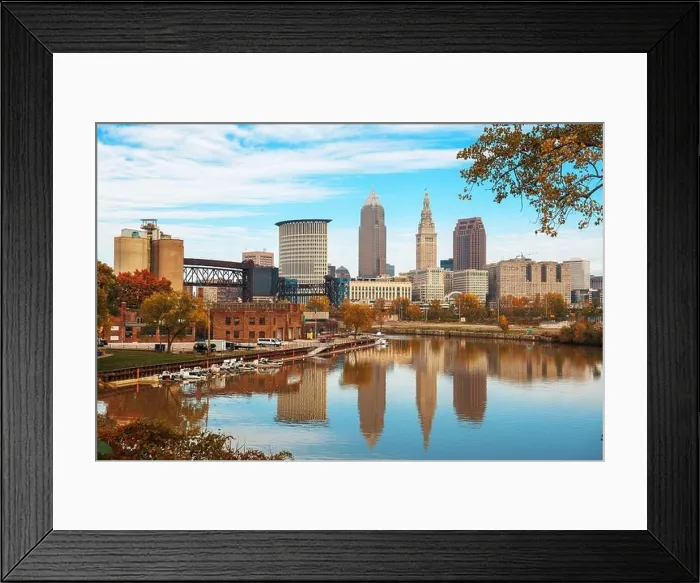Framed Print : Cleveland, Ohio, USA skyline on the Cuyahoga River in autumn Framed Print : Cleveland, Ohio, USA skyline on the Cuyahoga River in autumn