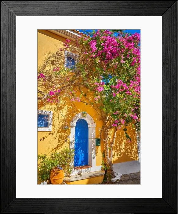 Framed Print : Traditional greek house with flowers, Assos village, Kefalonia Island, Greece Framed Print : Traditional greek house with flowers, Assos village, Kefalonia Island, Greece
